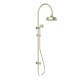 Nero York Gooseneck Twin Shower Rail Aged Brass with White Porcelain Hand Shower 